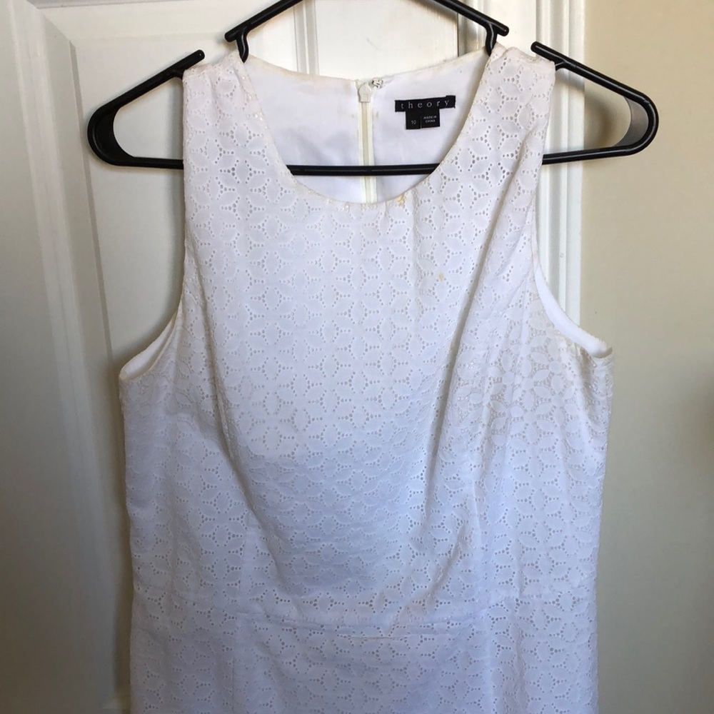 $235 Theory White Cotton Eyelet Dress Size 10